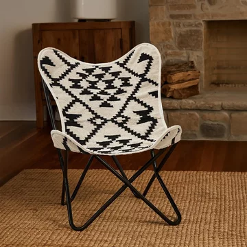 Cefena butterfly chair - black and white patterned fabric