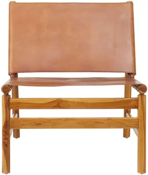 Kendari chair - brown leather with teak wood - backrest
