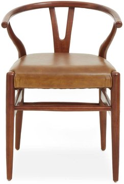 Kendari lounge chair - curved - camel leather with teak wood