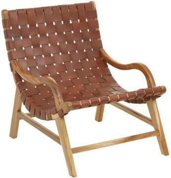 Kendari lounge armchair - brown leather with teak wood
