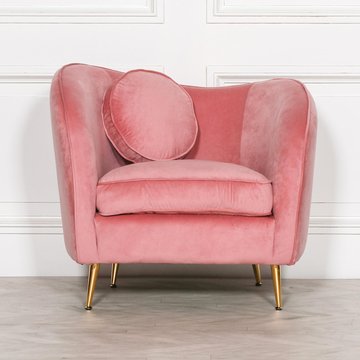 Occasional armchair with cushion - pink velvet