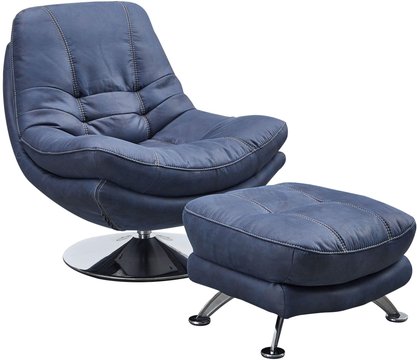 Clearance - vento swivel chair and footstool - midnight blue fabric
