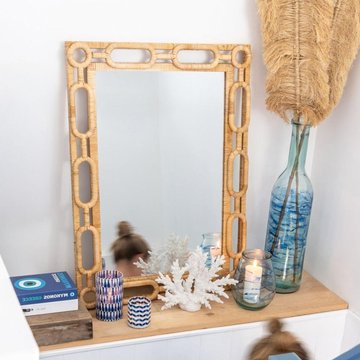 Ring wall mirror - small - natural - rattan and wood - 75cm x 101.5cm