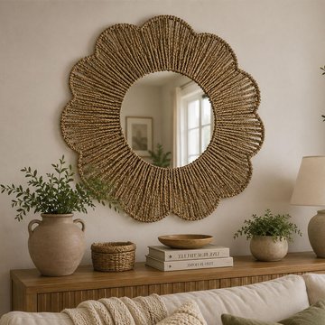 Wall mirror - round - natural - seagrass - 50cm x 10cm