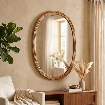 Wall mirror - oval - natural - glass and wood - 61.5cm x 95cm