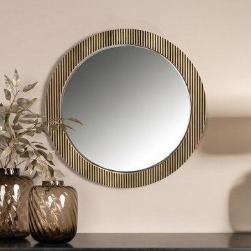 Ironville brass ribbed round wall mirror