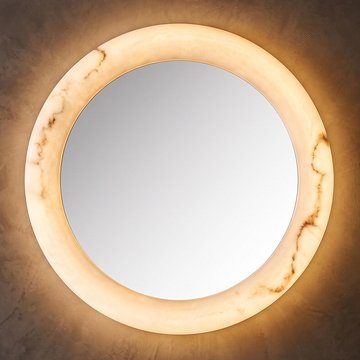 Oravelle wall mirror - with lighting - round - white - resin and metal - 60cm x 60cm