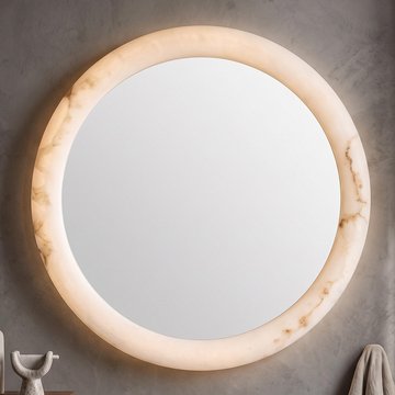 Oravelle wall mirror - with lighting - round - white - resin and metal - 80cm x 80cm