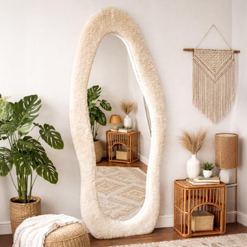 Leaner mirror - abstract - cream - teddy fabric - 66cm - 170cm