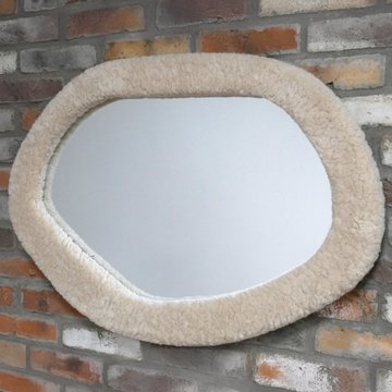 Wall mirror - abstract - cream - teddy fabric - 63cm - 92cm