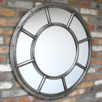Window mirror - round - grey - metal - 90cm x 90cm