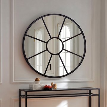 Wall mirror - round - radial sunburst - black - metal - 100cm x 100cm