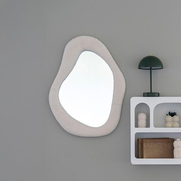 Bosa mirror - abstract - wall - white boucle fabric frame - 46cm x 61cm