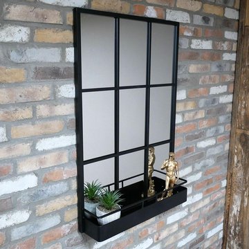Mirror with shelf - black metal