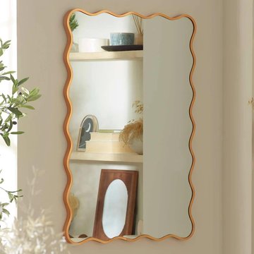 Stevie wall mirror - wave edge - gold - metal - 61.5cm x 91.5cm