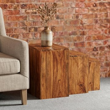 Cube nest of tables - set of 3 - sheesham wood