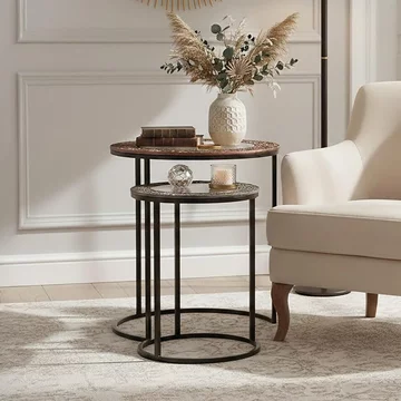 Akola nest of 2 tables - round - gold and black