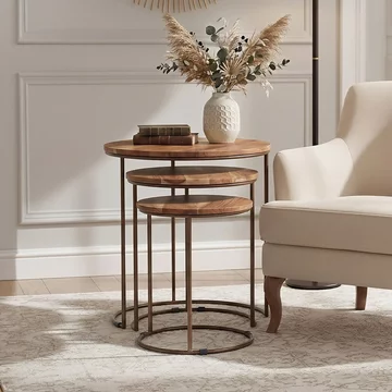 Boho nest of 3 tables - round - acacia wood
