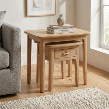 Cotswold oak nest of 2 tables - 1 drawer - natural