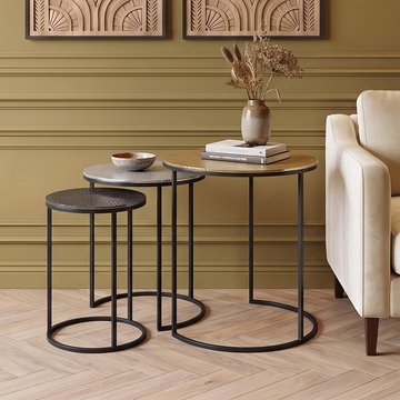 Elias nest of 3 tables - round - hammered metal