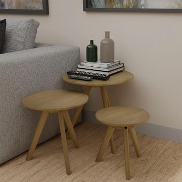 Scandic nest of tables - set of 3 - round - oak