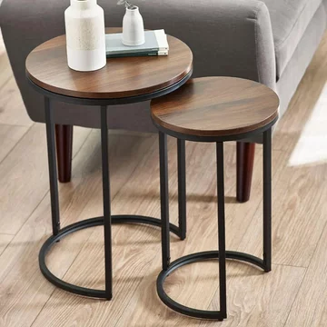 Tribeca round nest of tables - set of 2 - walnut