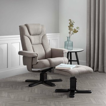Malmo grey fabric recliner chair - swivel - with footstool