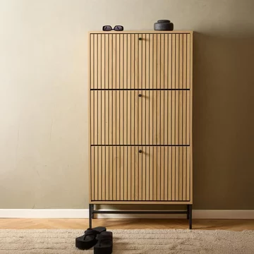 Albany shoe cabinet - flip down - 3 door - ribbed oak