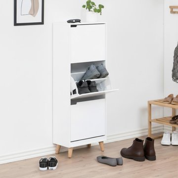 Mitra shoe cabinet - flip down - 3 door - white and oak