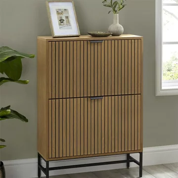 Sia shoe cabinet - 2 door - flip down - ribbed - oak