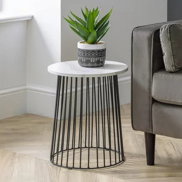Broadway lamp table - round - white marble effect