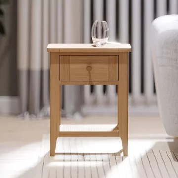 Henley oak and rattan 1 drawer side table