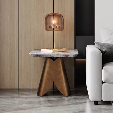 Enterprise side table - square - grey marble - brass base