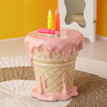 Ice cream accent table - round - light pink and beige - polyresin