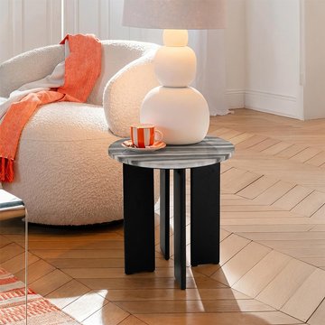 Mathilde side table - round - grey and black - marble