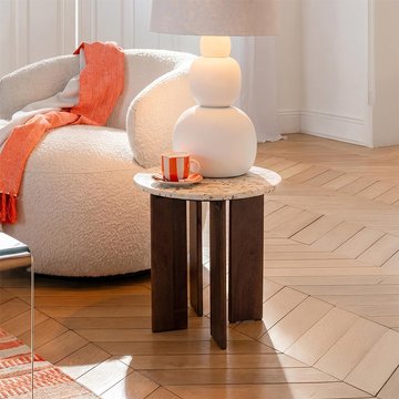 Mathilde side table - round - natural and beige - marble