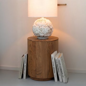 Side table - round - drum base - natural - acacia wood