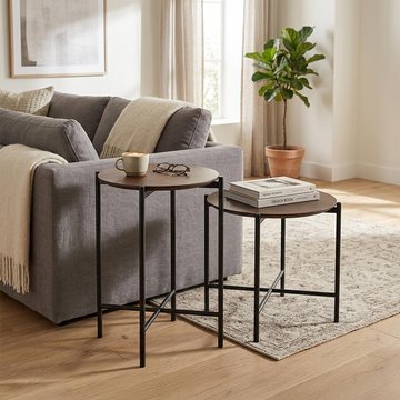 Side table - round - set of 2 - dark brown metal