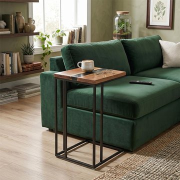 Side table - square - natural and black - acacia wood and metal
