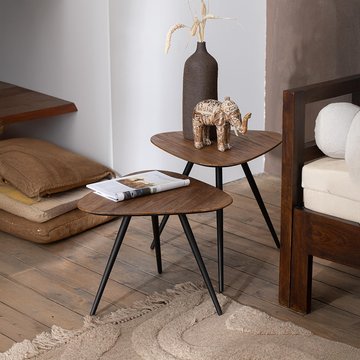 Side table - set of 2 - triangle - natural - recycle teak wood