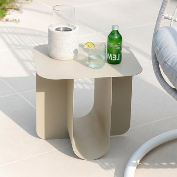 Side table - square - beige - metal