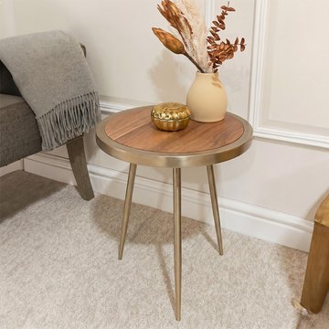 Almora side table - small round - acacia wood and metal