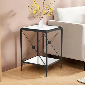 Axis side table - square - clear glass with black metal