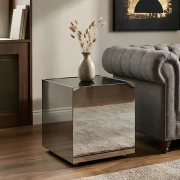 Carlox side table - square - black glass and chrome