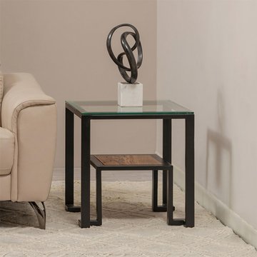 Cibo side table - 2 tier - square - clear glass with black metal