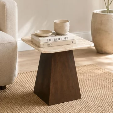 Brix bottecino side table - square - chestnut - ceramic and mango wood