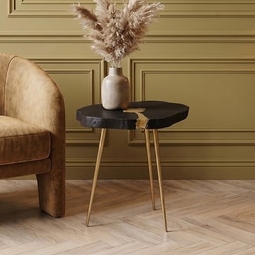 Asamra side table - log - black acacia wood with gold legs