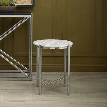 Eva side table - round - white marble with silver metal
