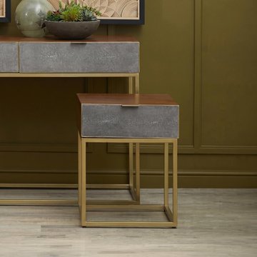 Kempton end table - 1 drawer - square - walnut with gold metal