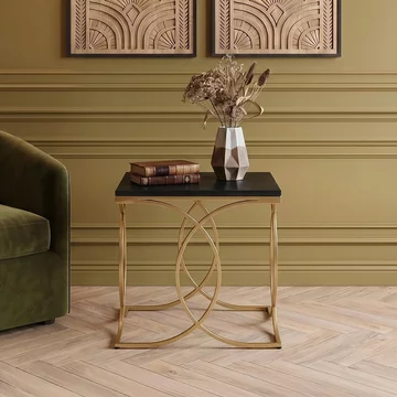 Kia side table - square - black marble with gold metal